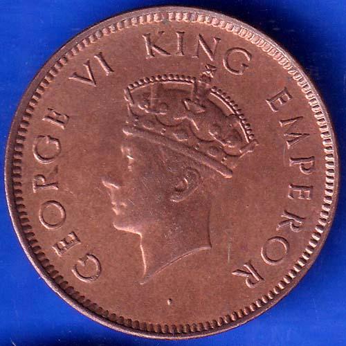 BRITISH INDIA 1939 GORGE VI KING ONE QUARTER ANNA COPPER COIN ANH764