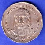 Republic India 1998 All Life Is Yoga SRI Aurobindo 2 Rupee Bomaby MINT Coin HSK813