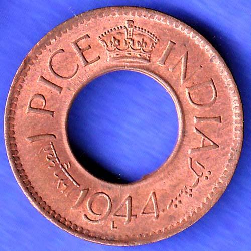 British India 1944 Lahor mint One Pice copper coin HSK1019