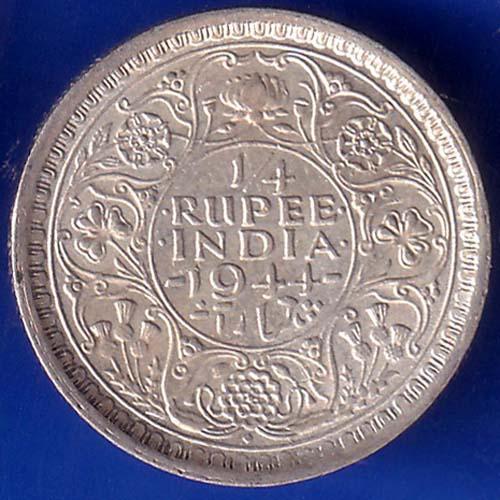 British India 1944 George VI Bombay Mint Quarter Rupee Rare Coin ANH814
