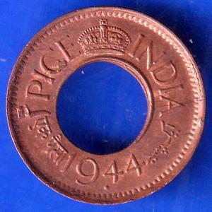 British India 1944 Bombay Mint George VI King 1 Pice Copper Coin ANH1765