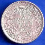 British India 1939 George VI 1/4 Rupee Silver Coin ANH3414