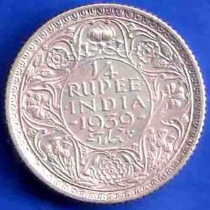 British India 1939 George VI 1/4 Rupee Silver Coin ANH3414