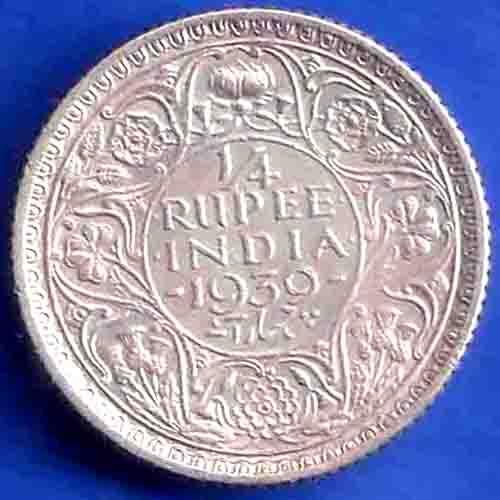 British India 1939 George VI 1/4 Rupee Silver Coin ANH3414