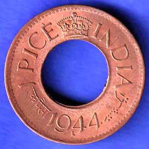 British India 1944 Lahor mint One Pice copper coin HSK574