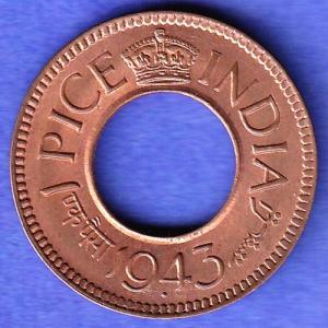 British India 1943 George Vi King One Pice Coin SK795