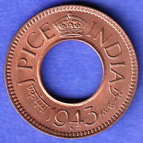 British India 1943 George Vi King One Pice Coin SK795