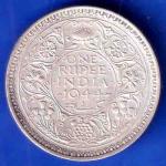 British India 1944 George VI Bombay Mint One Rupee Coin ANH3130