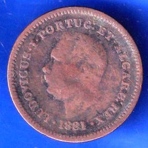 Portuguese India 1881 LUDOVICUS.I quarto de tangka copper coin  ANH2863