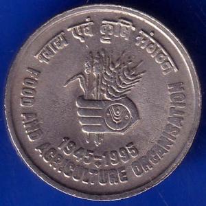 Republic Of India 1945-1995 Food And Agriculture Organization 5 Rupee Coin ANH919