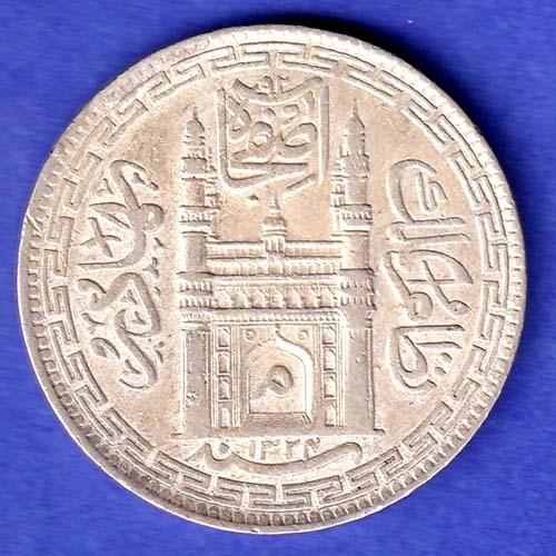 Hyderabad State Ah 1324 “MIM in Doorway” One Rupee SILVER COIN SK799