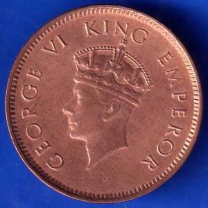 BRITISH INDIA 1939 GORGE VI KING ONE QUARTER ANNA COPPER COIN ANH1819