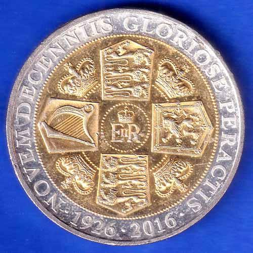 ELIZABETH II DEI-GRA REGINA. GIBRALTAR ONE CROWN NOVEM DECENNIIS GLORIOSE PERACTIS 1926-2016 ANH2515