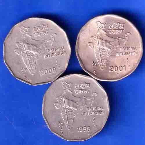 Set Of 3 : National Integration Republic India With different year And MInt 2 Rupees Coins ANH2914