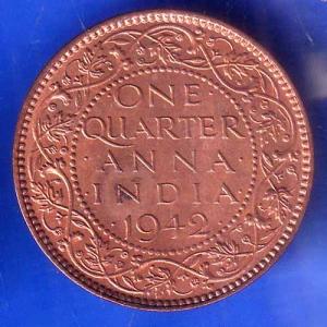 British India 1942 George VI King Emperor One Quarter Anna Copper Coin ANH2969