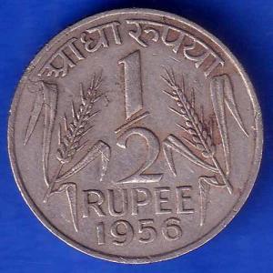 Goverment of India 1956 half rupee kolkata MINT COIN ANH3065