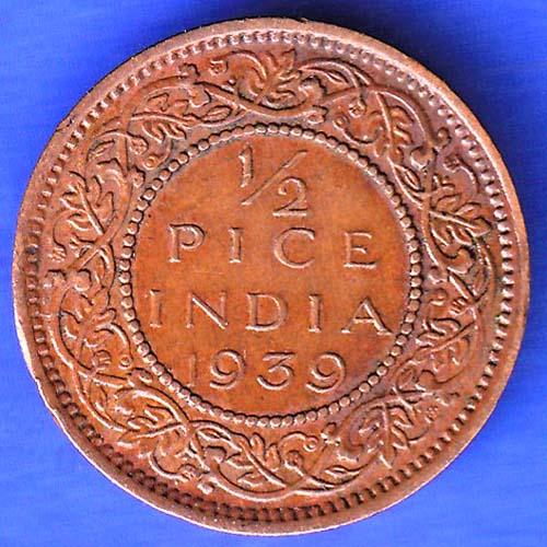 BRITISH INDIA 1939 GORGE VI KING 1/2 PICE BOMBAY MINT RARE COIN ANH3216