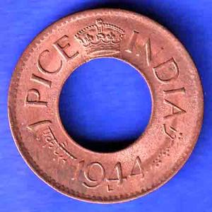 British India 1944 Lahor mint One Pice copper coin HSK222
