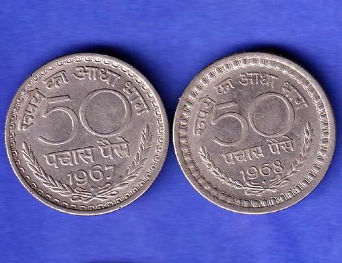 2 Coins Set:-Republic India 1967- 1968 bombay MINT 50 Paisa Coin HSK966