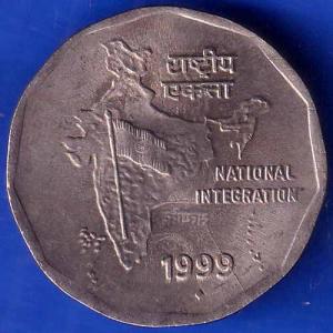 Republic India 1999 Bombay Mint National Integration 2 Rupees Coin ANH1370