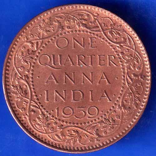 BRITISH INDIA 1939 GORGE VI KING ONE QUARTER ANNA COPPER COIN ANH1819