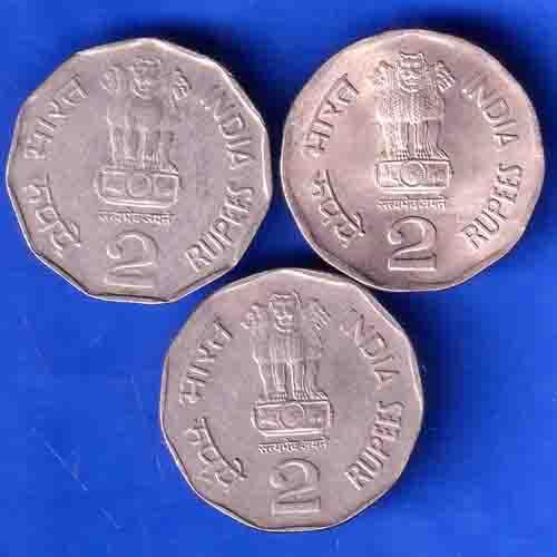 Set Of 3 : National Integration Republic India With different year And MInt 2 Rupees Coins ANH2914