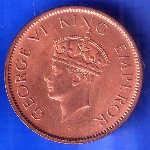 British India 1942 George VI King Emperor One Quarter Anna Copper Coin ANH2969