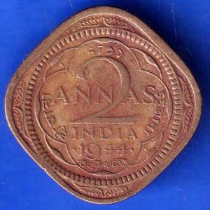 BRITISH INDIA 1944 GEORGE VI 2 ANNAS COIN ANH3017