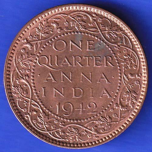 British India 1942 George VI King Emperor One Quarter Anna Copper Coin ANH3173