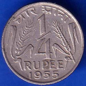 Government Of India 1955 Hyderabad Mint  Quarter Rupee Coin ANH1674