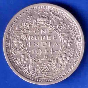 British India 1944 George VI Bombay Mint One Rupee Coin ANH3465