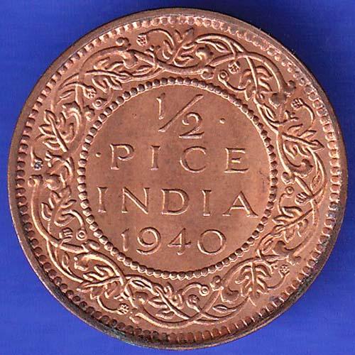 BRITISH INDIA 1940 1/2 PICE GEORGE VI COPPER COIN HSK322