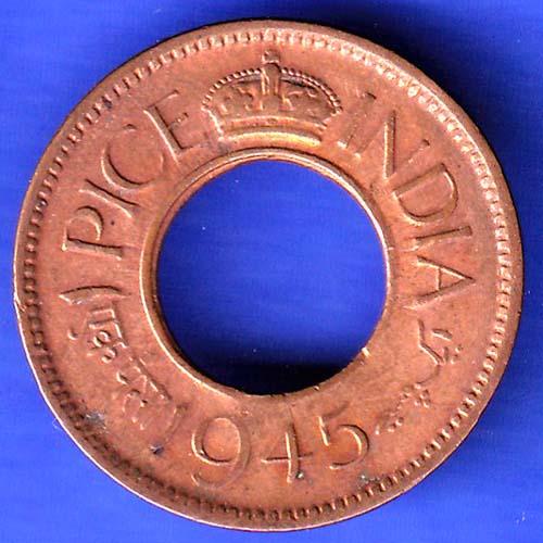 British India 1945 Lahore Mint George VI King 1 Pice Copper Coin HSK373