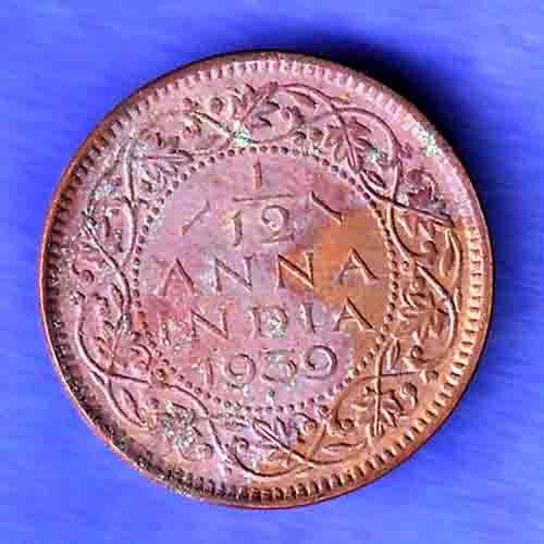 British India 1939 George Vi King Emperor 1/12 ANNA Coin HSK618