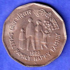 Republic India 1993 BOMBAY MINT Bio Diversity World Food Day 2 Rupee Coin HSK816