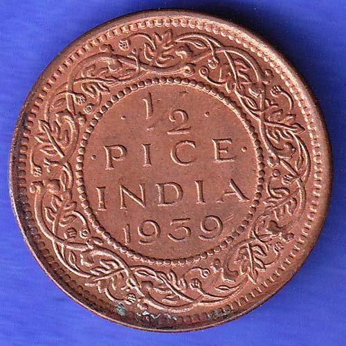 BRITISH INDIA 1939 GORGE VI KING 1/2 PICE BOMBAY MINT RARE COIN HSK866