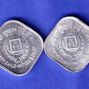 2 Coins Set : Republic India 1979 Hyderabad Mint Happy Child Nation's Pride 5 Paise coin HSK967