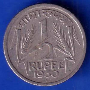 Government Of India 1/2 Rupee Of 1950 BOMBAY MINT Coin ANH3066