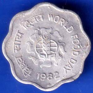 Republic India 1982 Hydrabad Mint World Food Day 10 Paisa Coin HSK24