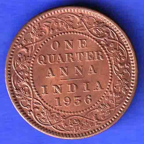 BRITISH INDIA 1936 GORGE V KING ONE QUARTER ANNA COPPER COIN HSK224