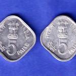 2 Coins Set : Republic India 1979 Hyderabad Mint Happy Child Nation's Pride 5 Paise coin HSK967