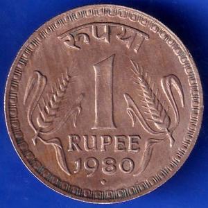 Republic India 1980 Bombay Mint One Rupee Coin ANH519