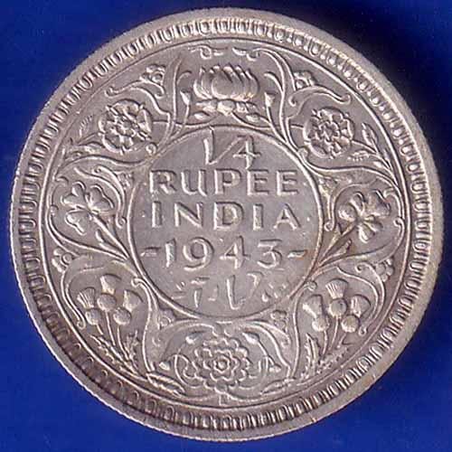 British India 1943 LAHORE MINT George Vi 1/4 Rupee Rare Silver coin