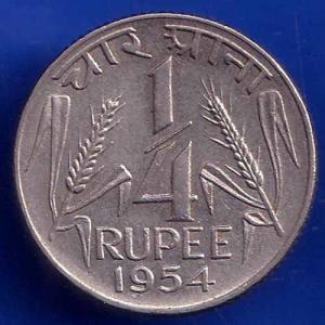 Government Of India 1954  Hyderabad Mint Quarter Rupee Coin ANH1418