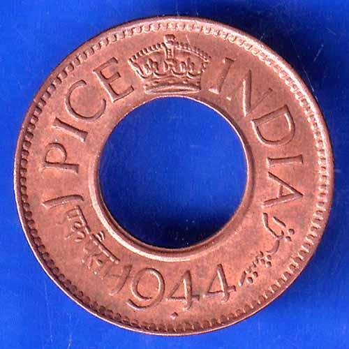 British India 1944 George VI King BOMBAY MINT 1 Pice Copper Coin ANH2819