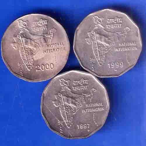 Set Of 3 : National Integration Republic India With different year And MInt 2 Rupees Coins ANH2916