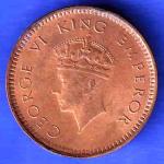BRITISH INDIA 1940 1/2 PICE GEORGE VI COPPER COIN HSK227