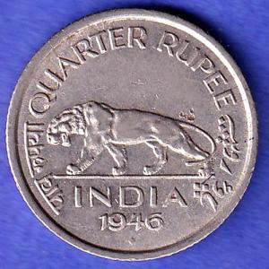 BRITISH INDIA 1946 BOMBAY MINT GEORGE VI KING QUATER RUPEE COIN  SK486