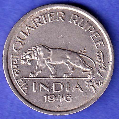 BRITISH INDIA 1946 BOMBAY MINT GEORGE VI KING QUATER RUPEE COIN  SK486