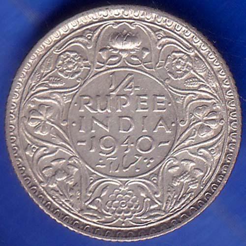 British India 1940 Bombay Mint George Vi King Quarter Rupee Coin ANH719